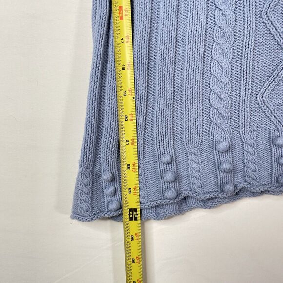 Y2K Blue Cable Knit Turtleneck Sweater Pullover Pom Pom XL Coquette Fairy Grunge - Picture 8 of 9